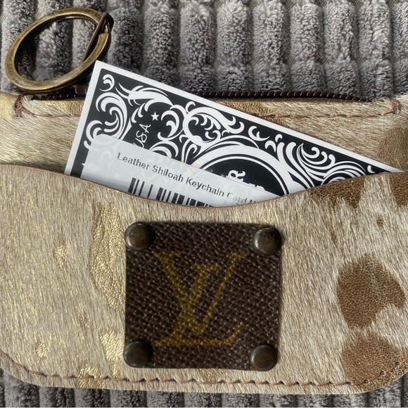 Gold and Taupe Keep It Gypsy LV Up-Cycle Leather Keychain Card Holder - Picture 1 of 8